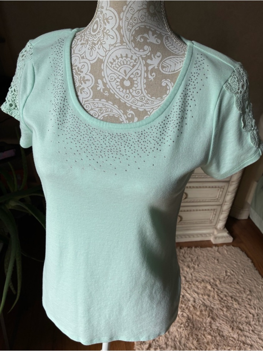 Chico's Zenergy Short Sleeve Scoop Neck Top with Rhinestones